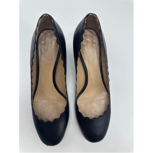 Chloe Black Leather Scalloped Heels Size 35 (US 4.5-5) - Picture 3 of 7